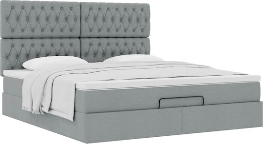 Double Upholstered Fabric Bed Light Gray with Slats and Mattress 160x200cm 3313251