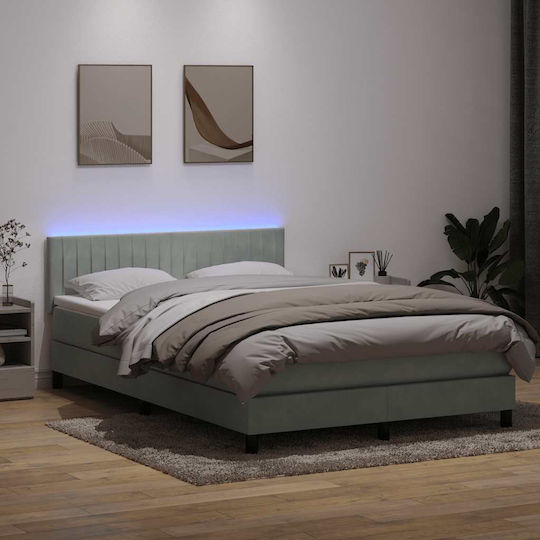 Double Bed Upholstered with Fabric Light Gray with Slats and Mattress 160x210cm