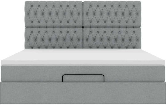 Double Upholstered Fabric Bed Light Gray with Slats and Mattress 160x200cm 3313251