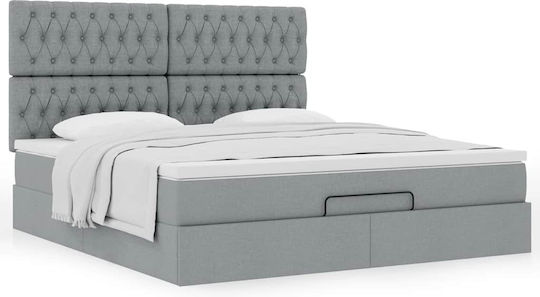 Double Upholstered Fabric Bed Light Gray with Slats and Mattress 160x200cm 3313251
