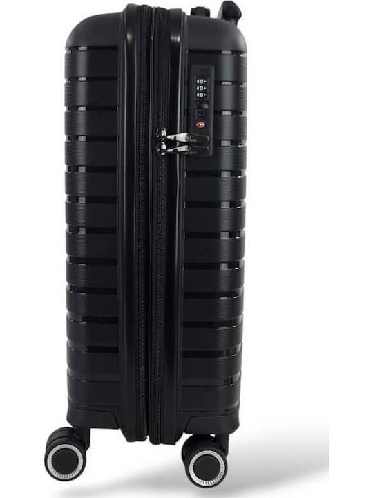 Rain Cabin Hard Travel Suitcase Black with 4 Wheels Height 55cm