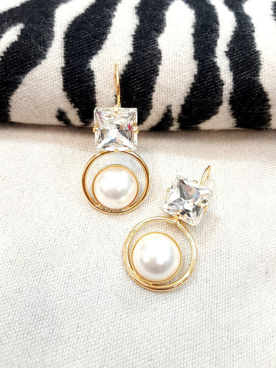 W'el Woman's Elegance Earrings Gold Plated with Stones & Pearls