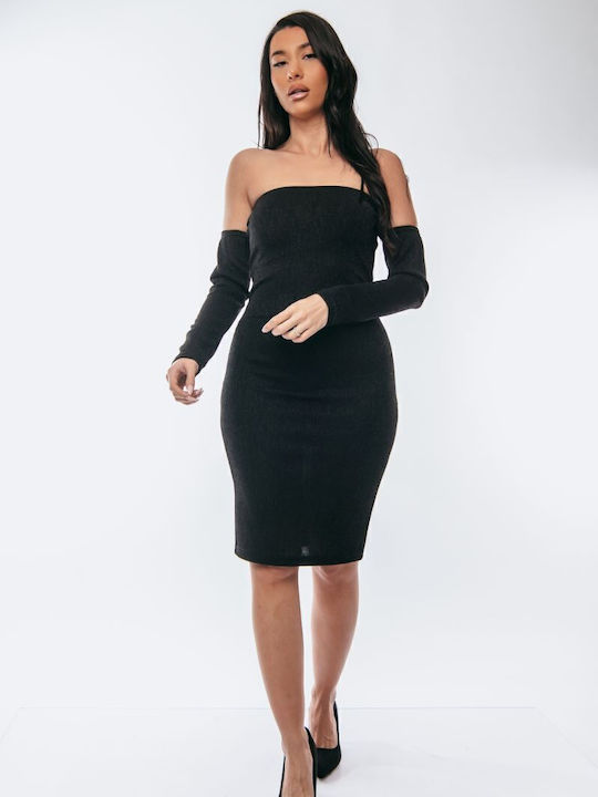 Καλοκαιρινό Mini Βραδινό Φόρεμα Strapless Μαύρο