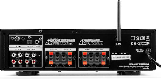 Power Dynamics PV240BT Commercial Power Amplifier 4 Zone Equipped with USB/FM/Bluetooth Black