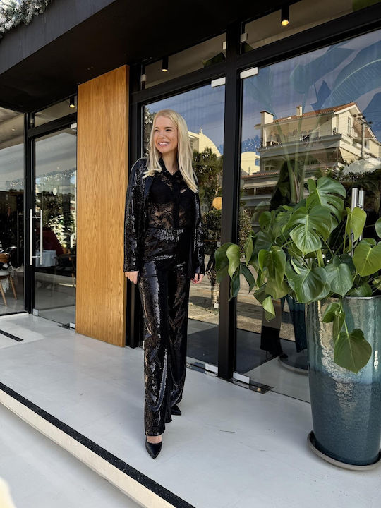 Γυναικεία Παντελόνα Μαύρο με Παγιέτες