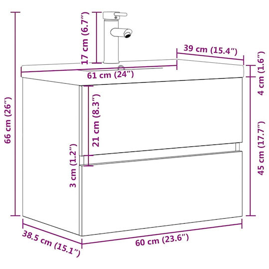 vidaXL Countertop with Sink L60xW45xH38.5cm Grey Concrete