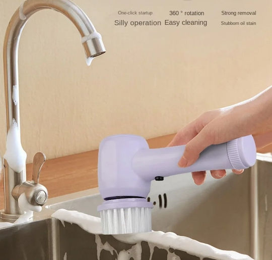 Perie electrică multifuncțională fără fir 4 capete suport de încărcare USB alb-violet