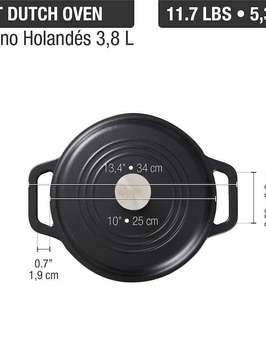 Victoria Dutch Oven Round Cast Iron 3.8lt 1pcs