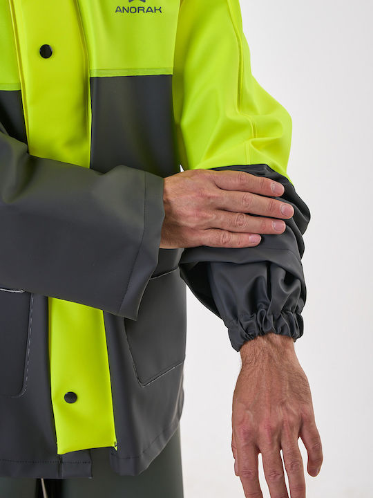 Jachetă Anorak Impermeabilă cu Glugă Bicoloră pentru Autostradă Lungă Galben Fluorescent Negru