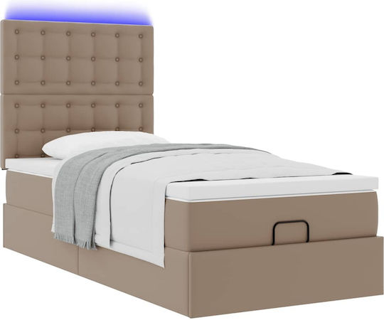 King Size Bed Upholstered with Faux Leather Cappuccino with Storage Space Slats & Mattress 190x190cm