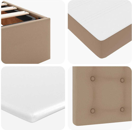 King Size Bed Upholstered with Faux Leather Cappuccino with Storage Space Slats & Mattress 190x190cm