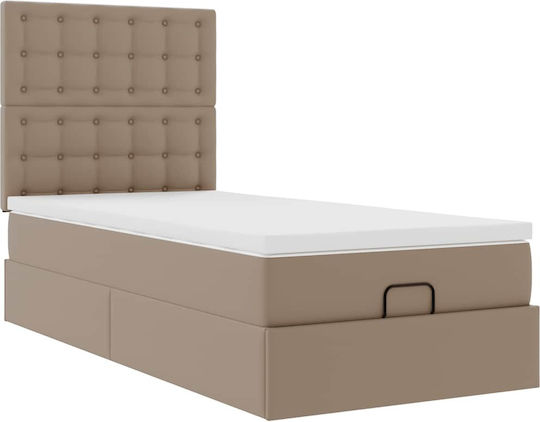 King Size Bed Upholstered with Faux Leather Cappuccino with Storage Space Slats & Mattress 190x190cm