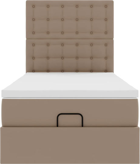 King Size Bed Upholstered with Faux Leather Cappuccino with Storage Space Slats & Mattress 190x190cm