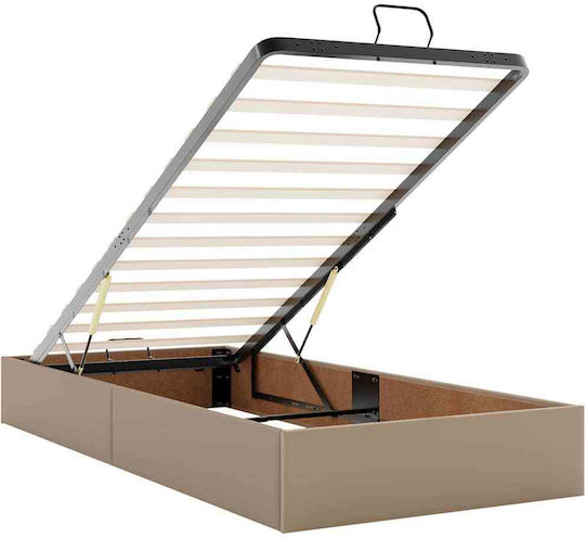 King Size Bed Upholstered with Faux Leather Cappuccino with Storage Space Slats & Mattress 190x190cm
