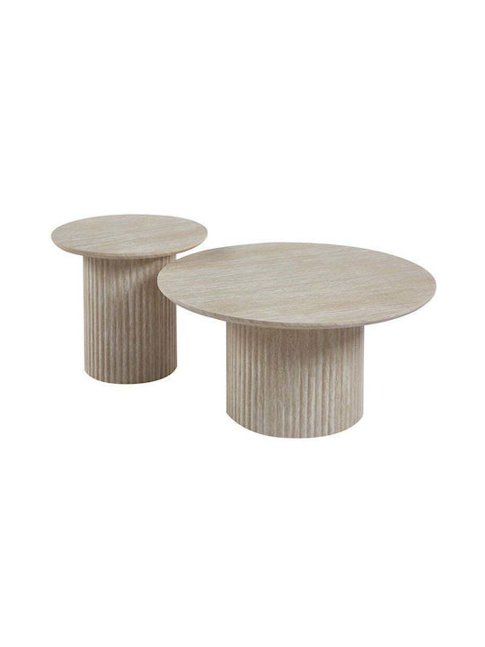 Round Side Table Collin Wooden Natural Stone 2pcs L44.5xW44.5xH39cm.