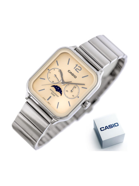 Casio Мъжки Часовник 34мм Хронограф На Батерия със Сребърна Метална Гривна