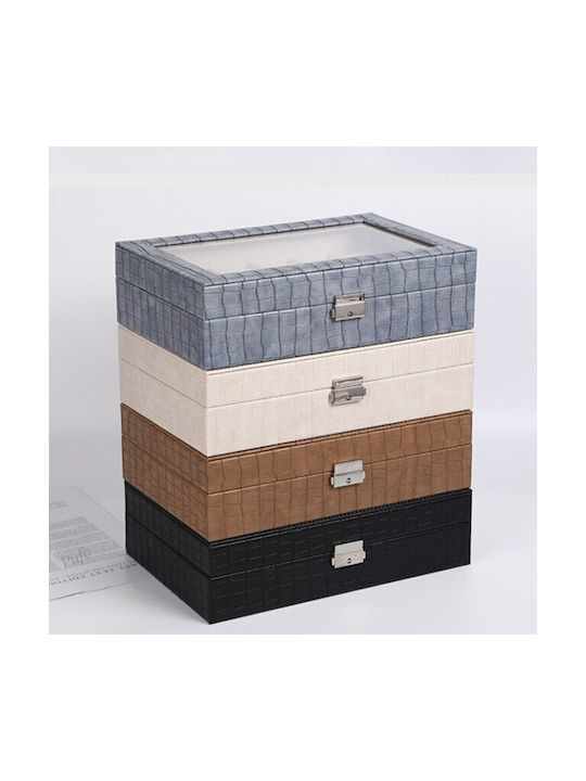 Elegante Aufbewahrungsbox mit Fächern 12 Uhren Krokodilprägung Creme