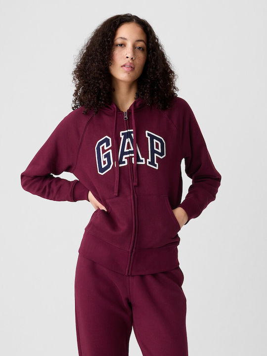 GAP Logo Women's Long Hooded Cardigan Bordeaux, Ruby Wine