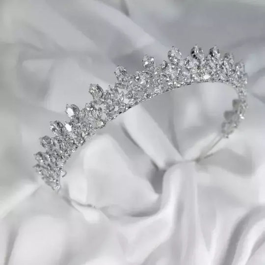 Булчинска тиара с циркони овална и кръгла форма Queen Vivian Tiara Ba012 за коса Hrd-ba012