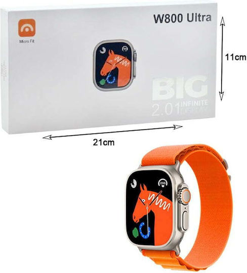 Andowl W800 Ultra 49mm Smartwatch with Heart Rate Monitor (Orange)