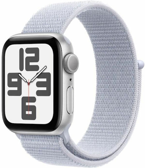 Apple Watch SE 2024 Aluminium 40mm Αδιάβροχο με Παλμογράφο (Silver με Blue Cloud Sport Loop)