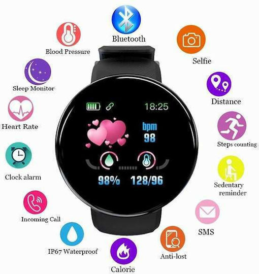 D18 Smartwatch με Παλμογράφο (Ροζ)