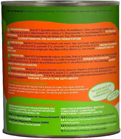 Lucky Lou LifeStage Nassfutter für Erwachsene Katzen in Dose mit Rindfleisch und Kürbis ohne Getreide 800gr & Wildschwein