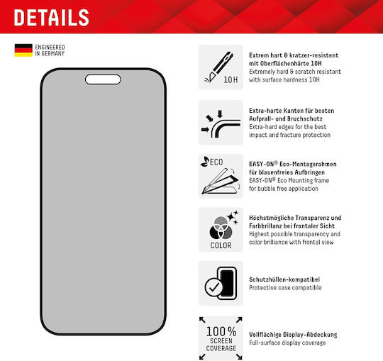 Displex 3D Privatsphäre Gehärtetes Glas Schwarz (iPhone 15 Plus / 16 Plus)