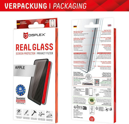 Displex 3D Privatsphäre Gehärtetes Glas Schwarz (iPhone 15 Plus / 16 Plus)
