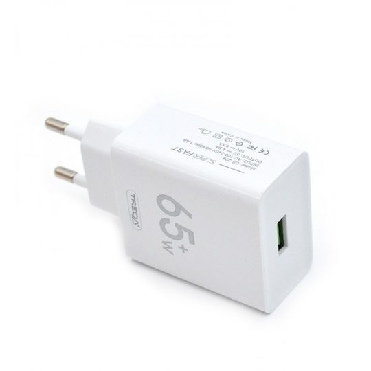Treqa с USB-A порт и кабел USB-C 65W Бял (CS-228)