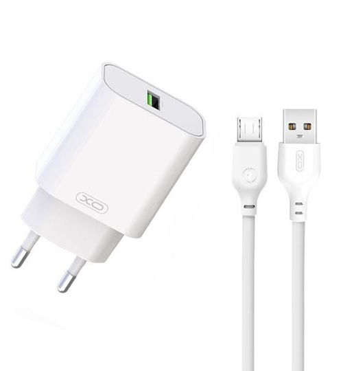 XO Φορτιστής με Θύρα USB-A και Καλώδιο micro USB 18W Quick Charge 3.0 Λευκός (L103)