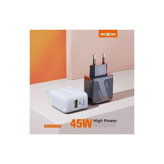 Moxom Charger Without Cable with USB-A Port and USB-C Port 45W Power Delivery Blacks (MX-HC98)