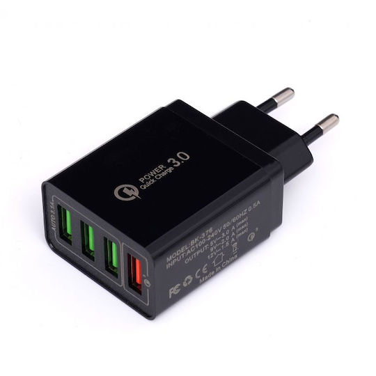Charger Without Cable with 4 USB-A Ports Blacks (KeKe-QC-04)