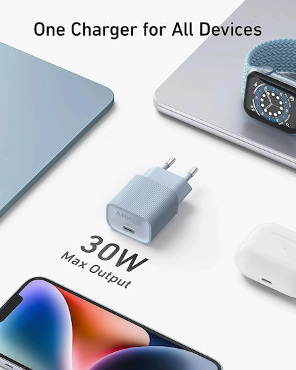 Anker Φορτιστής Χωρίς Καλώδιο GaN με Θύρα USB-C 30W Power Delivery Μαύρος (Nano 4)