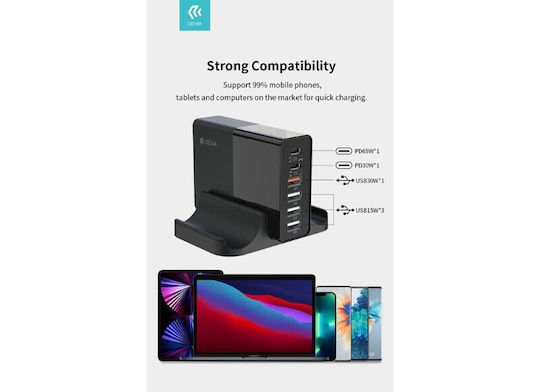 Devia Βάση Φόρτισης με 4 Θύρες USB-A και 2 Θύρες USB-C 75W Power Delivery σε Μαύρο χρώμα (DVCH-359446)