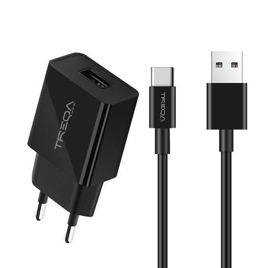 Treqa Charger with USB-A Port and Cable USB-C 18W Quick Charge 3.0 Blacks (CS-220)