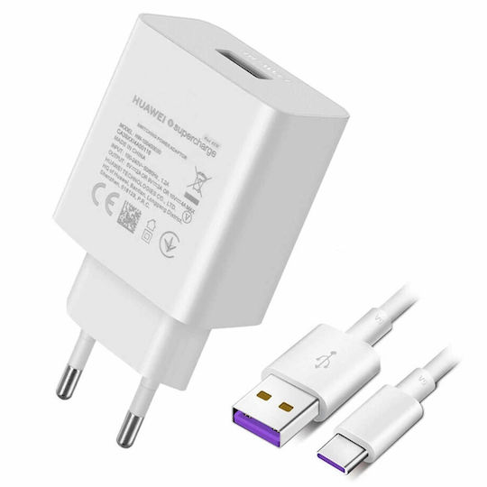 Huawei Φορτιστής με Θύρα USB-A και Καλώδιο USB-C 40W SuperCharge Λευκός (HW-100400E00 Bulk)