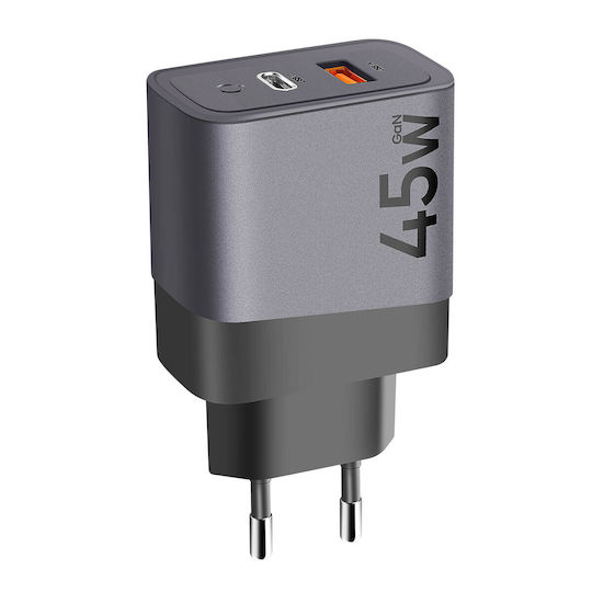 Tactical Tastaturen Ohne Kabel GaN mit USB-A Ausgangsanschlüsse und USB-C Ausgangsanschlüsse 45W Stromlieferung / Schnellladetechnologie 3.0 Graues (Microgrid GaN)