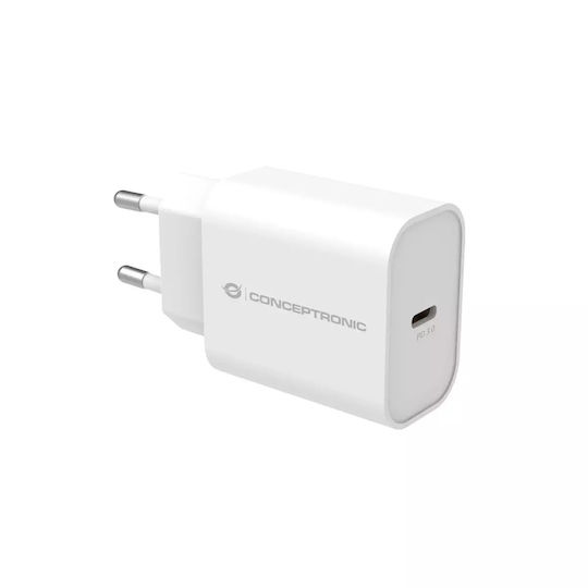Conceptronic Зарядно без кабел с USB-C порт 25W Power Delivery Бял (ALTHEA10W)