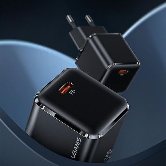 Usams Charger Without Cable with USB-C Port 30W Power Delivery Blacks (T45)