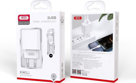 XO Φορτιστής με 2 Θύρες USB-A και Καλώδιο micro USB Λευκός (CE02C)