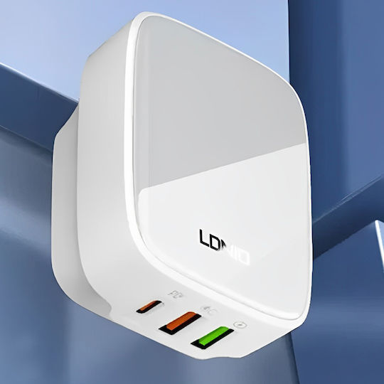 Ldnio Φορτιστής Χωρίς Καλώδιο με 2 Θύρες USB-A και Θύρα USB-C 32W Power Delivery Λευκός (Q334)