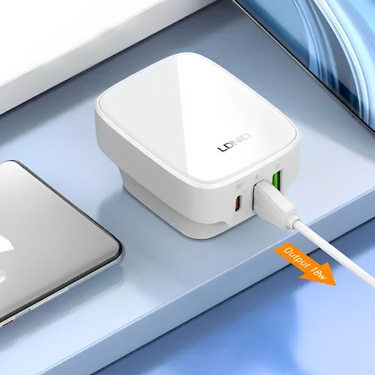 Ldnio Φορτιστής Χωρίς Καλώδιο με 2 Θύρες USB-A και Θύρα USB-C 32W Power Delivery Λευκός (Q334)