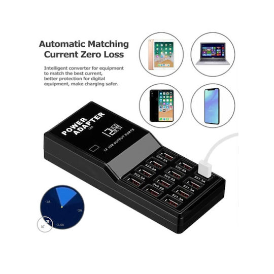 Andowl Ladestation mit 12 USB-A Anschlüsse 60W in Schwarz Farbe (Q-CD630)