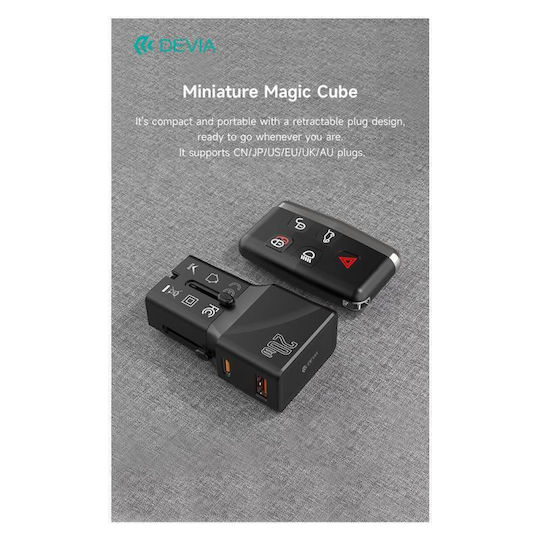 Devia Φορτιστής Χωρίς Καλώδιο με Θύρα USB-A και Θύρα USB-C 20W Power Delivery Μαύρος (N64888)