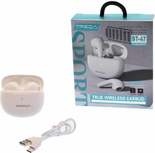 Treqa BT-47 Earbud Bluetooth Handsfree Căști cu Carcasă de Încărcare Alb