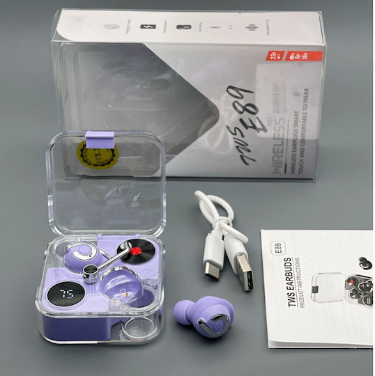 E89 Earbud Bluetooth Handsfree Ακουστικά με Θήκη Φόρτισης Μωβ