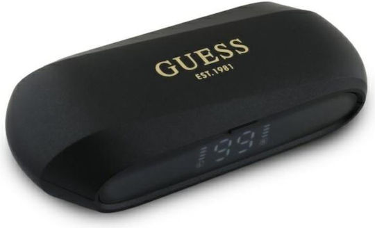 Guess Elongated Metallic Earbud Bluetooth Handsfree Ακουστικά με Θήκη Φόρτισης Μαύρα