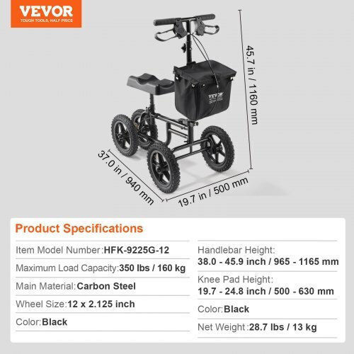 Vevor Αναπηρικό Αμαξίδιο Scooter 12" Πτυσσόμενο XGZXQCQLBDJZCUC41V0 Μαύρο