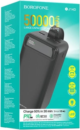 Borofone BJ14D Power Bank 50000mAh with 2 USB-A Ports and USB-C Port Black